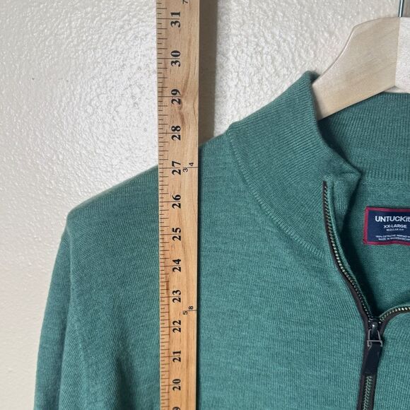 Untuckit Sweater Mens 2XL Green 1/4 Zip Extra Fine Merino Wool Pullover - Picture 5 of 7
